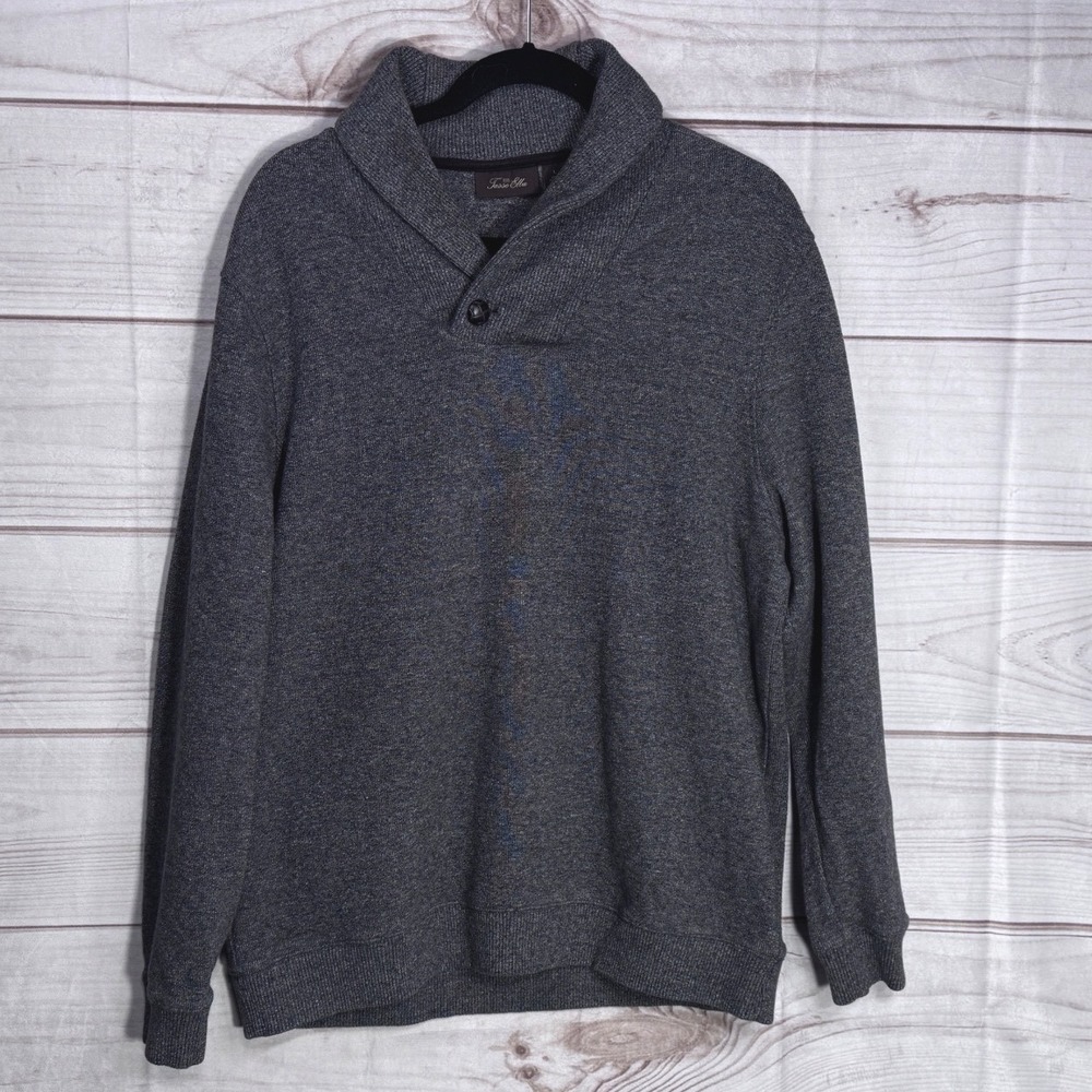 Tasso Elba Mens Charcoal Gray Cotton Shawl Collar Button Sweater Large SI36227